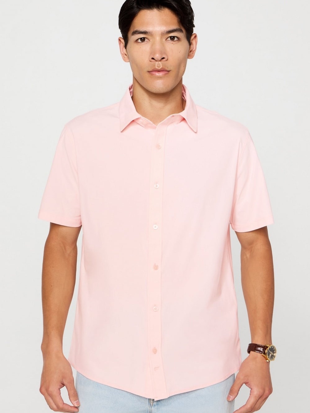 Fabletics The Don Short Sleeve Button Up Pink Men’s Medium NWT